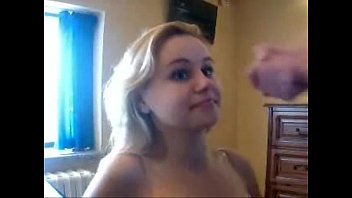 Blonde girl sucks and cum on her face