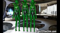3D мультфильм инопланетная крошка сосет и дергает двух членов