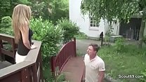 Teeny Caren fucks the landlord because of debts in the garden