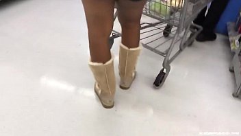 Candid -  Ebony Booty Cheeks in Hotpants and Ugg Boots
