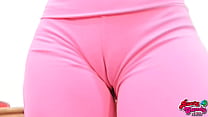 Busty Blonde Teen Shows Deep Cameltoe Pussy in Tight Spandex