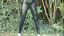 Outdoor latex babe Olivias high heels and shiny rubber fetish wear of posing sol