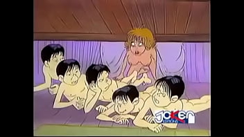 4 Men battery a girl in cartoon.