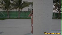 Latina bikini tgirl tugging her hard cock