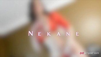 Stunning Nekane strips and masturbates
