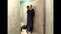 Brunette airhostess Alyson Ray is sucking pilot's cock on her knees blowing the pilot
