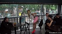 Blonde banged bent over table in public