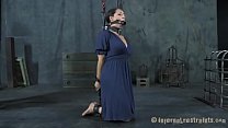 Angel gets her neck restrained and knockers clamped
