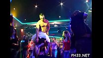Tons of gangbang on dance floor blow jobs from blondes with sperm at face