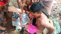 Khmer men take a bath