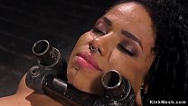 Ebony in difficult bondage gets whipped