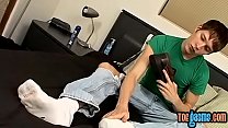 Feet fetish twink jerks off all the way until he cums