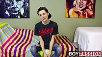 Skinny cutie gets interviewed and then he toys with his dick