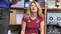 Sexy blonde thief in glasses gets her tight pussy penetrated in sideway position!