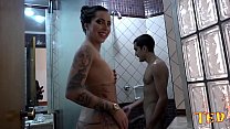 Baño antes de la grabación de nueva estrella porno entrevistada por Lucaselfie - Melissa Lisboa - Big Bambu - Higor Negrão