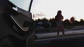 whore shows off on road parking