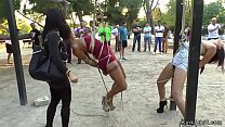 Two sluts tormented in public park gym