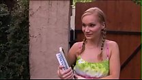 Nasty college floozie Katie Ray allows her gardener to drill her young tight ass and cream her pretty face with his massive tool