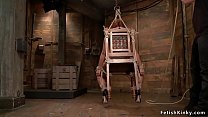 Sub torment in chair suspension bondage