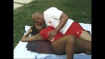 Baywatch black slut Kenya screams out of pleasure when her man lick her pussy