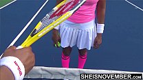Naive Ebony Tennis Slut verliert Match & findet großen Schwanz in ihrem jungen Mund im Freien und Pussy drinnen, junge süße große Beute Ebony Blonde Msnovember auf Sheisnovember