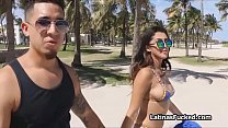 Flawless bikini Latina goes from beach to cock