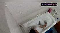 Hidden camera in the bath while teen masturbing the ass , her cousin enter and fuck so hard