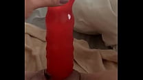 12 inch Big red dildo in open pussy