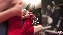 Hot Brunette Sucking Big Dildo and Fisting Anal in the Red Dress