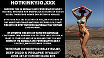 Redhead Hotkinkyjo belly bulge, deep dildo & prolapse in rocky valley
