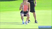 Young sexy teen amateur Adria playing golf naked and show her naked sexy body