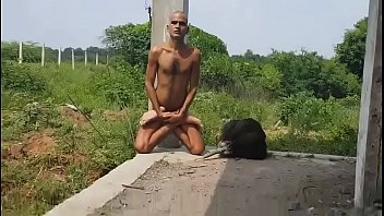 Beautiful indian naked man meditating
