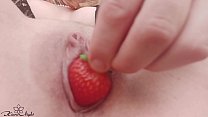 Babe Masturbates Pussy Food in Nightie and Has Intense Orgasm - Close Up