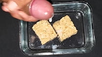 I lick my Cum off my delicious sperm covered Rice Krispy Treats