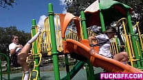 Teen best friends need new content and go to a playground