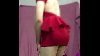 wearing short red dress