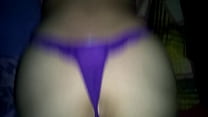 Brunette girl fucked in purple thong