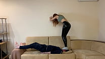 Mistress Destroy Slave's Head - Fullweight HeadStanding, Face Trampling and Extreme Head Jumping (Preview)