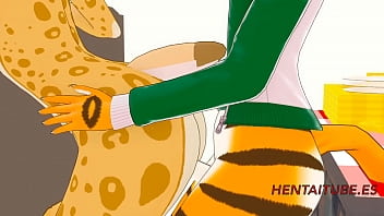 Furry Yiff Futanari Hentai 3D - Tiger Futanari Fucks Leopard Futanari in a Bakery with creampie - Animation Cartoon Porn Sex