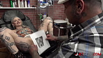 River Dawn Ink sucks cock after her new pussy tattoo