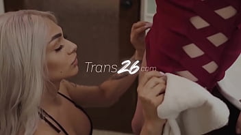 He catches this trans girl masturbating, she doesn't resist and ends up fucking her ass.