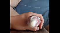 Straight guy jerking off with condom