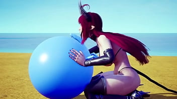 Demon Girl sucking off a bouncing ball.