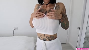 BIG TIT Petite Australian Girlfriend With a Tiny Waist Covered In Tattoos Wearing White Sweatpants Fucked Hard - Melody Radford