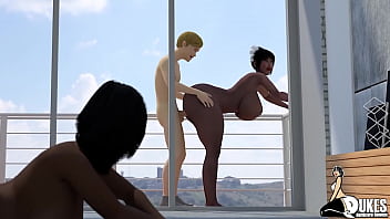 Spoiled Rich prick fucks his black maid and tutor on the balcony