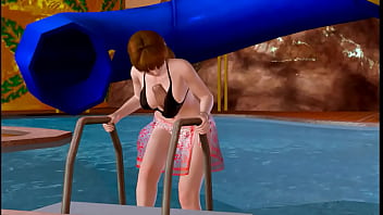 Kasumi doa cosplay 在色情 3d 无尽视频中与游泳池中的一个男人发生性关系