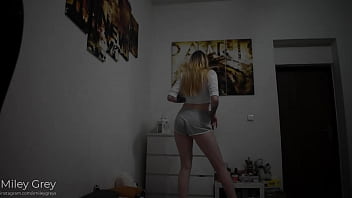 Strip Tease In Grey Shorts & White Top | Miley Grey