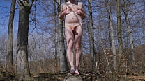 Naked masturbation outdoors in the forest