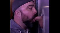 Sucking off stranger at the adult store gloryhole