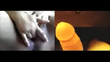 Geteilter Bildschirm masturbiert mit asiatischer Süße mit dicken Titten